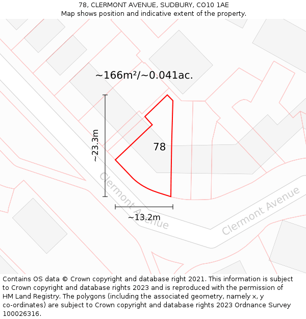 78, CLERMONT AVENUE, SUDBURY, CO10 1AE: Plot and title map