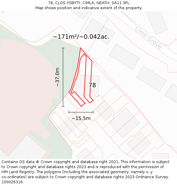 78, CLOS YSBYTY, CIMLA, NEATH, SA11 3PL: Plot and title map