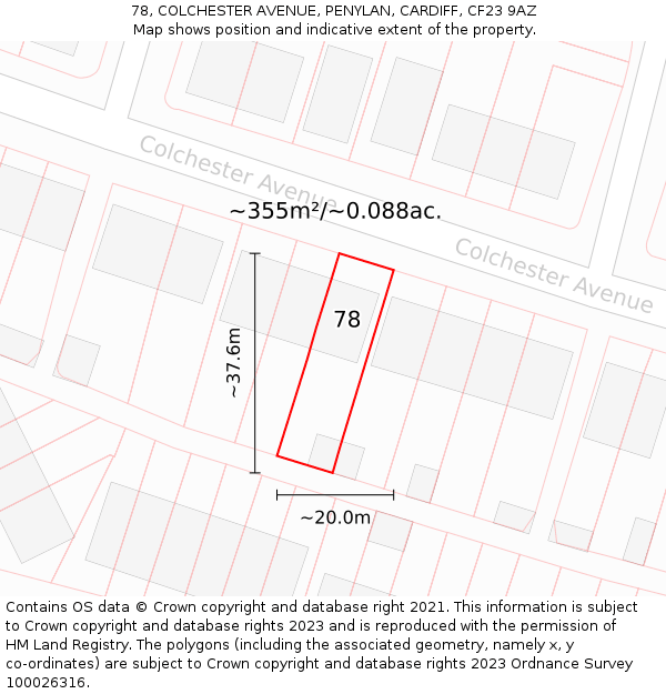 78, COLCHESTER AVENUE, PENYLAN, CARDIFF, CF23 9AZ: Plot and title map