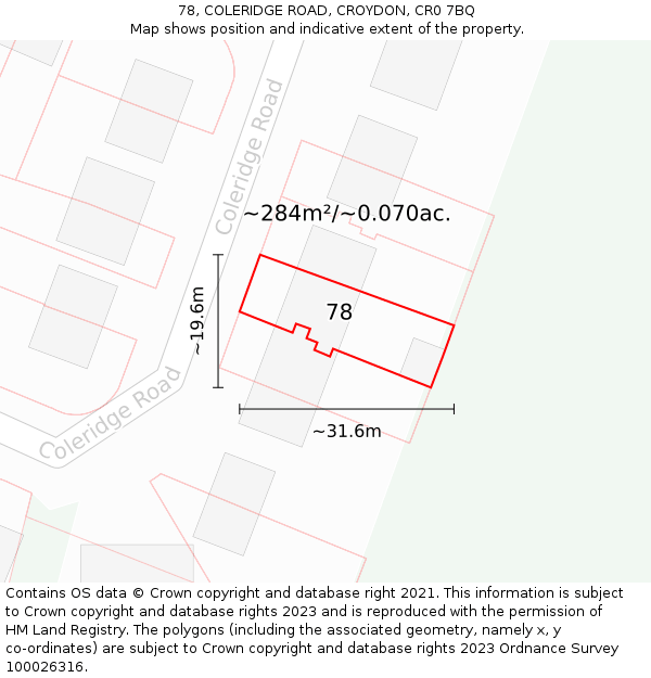 78, COLERIDGE ROAD, CROYDON, CR0 7BQ: Plot and title map