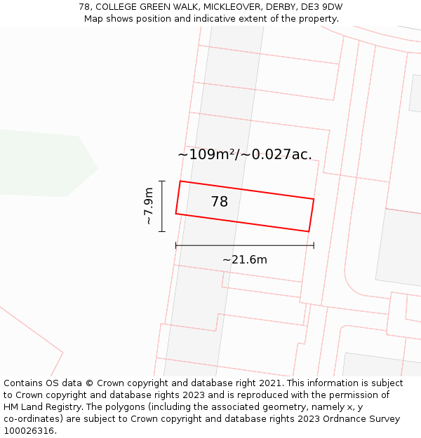 78, COLLEGE GREEN WALK, MICKLEOVER, DERBY, DE3 9DW: Plot and title map
