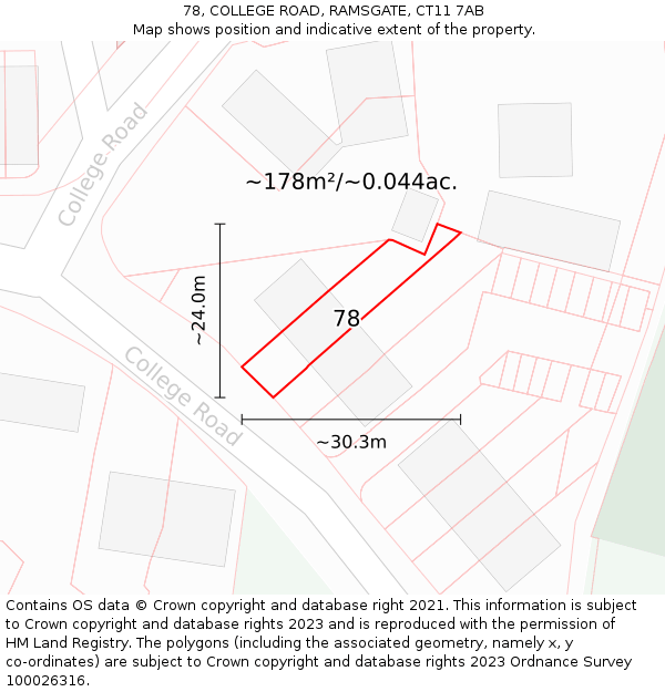 78, COLLEGE ROAD, RAMSGATE, CT11 7AB: Plot and title map