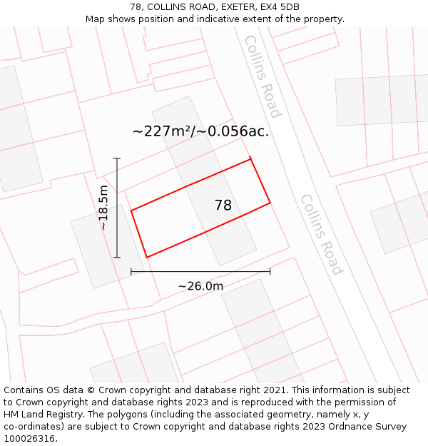 78, COLLINS ROAD, EXETER, EX4 5DB: Plot and title map