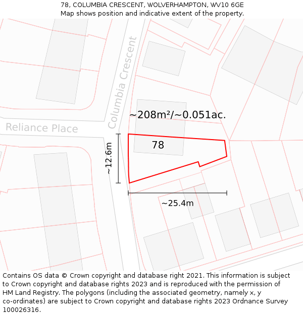78, COLUMBIA CRESCENT, WOLVERHAMPTON, WV10 6GE: Plot and title map