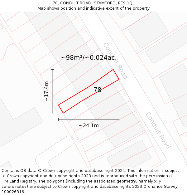 78, CONDUIT ROAD, STAMFORD, PE9 1QL: Plot and title map