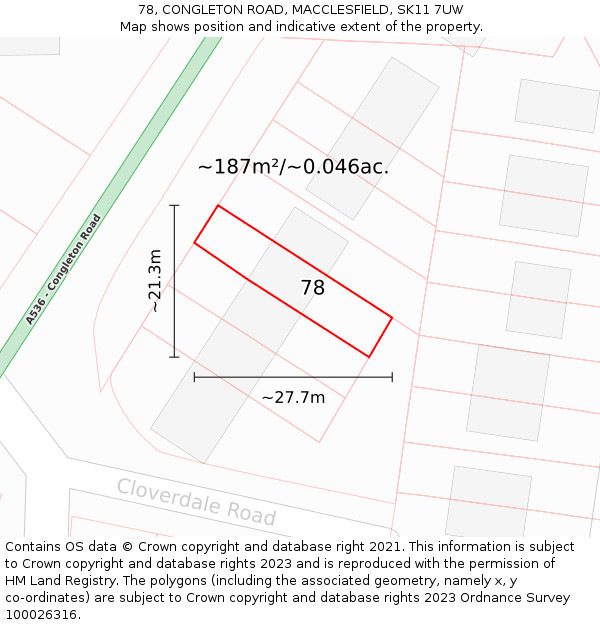 78, CONGLETON ROAD, MACCLESFIELD, SK11 7UW: Plot and title map