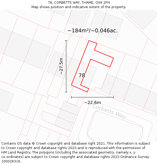 78, CORBETTS WAY, THAME, OX9 2FN: Plot and title map