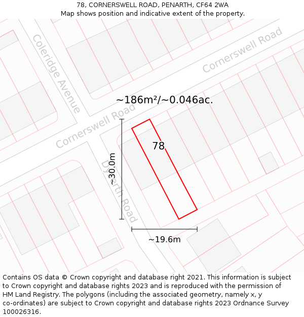 78, CORNERSWELL ROAD, PENARTH, CF64 2WA: Plot and title map
