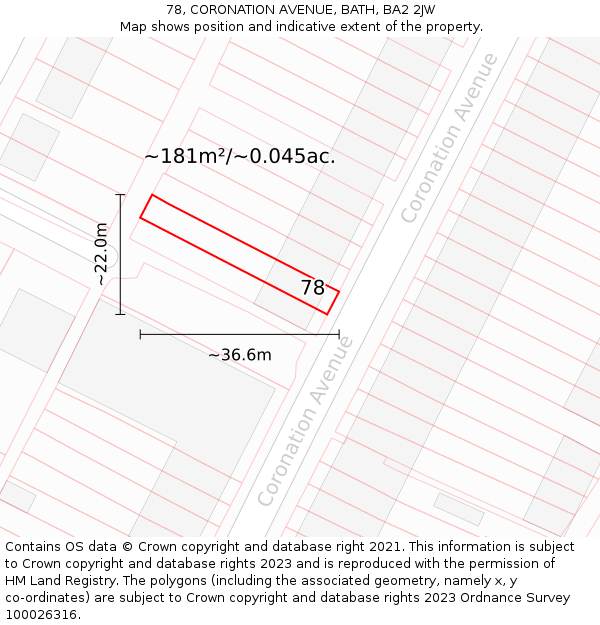 78, CORONATION AVENUE, BATH, BA2 2JW: Plot and title map