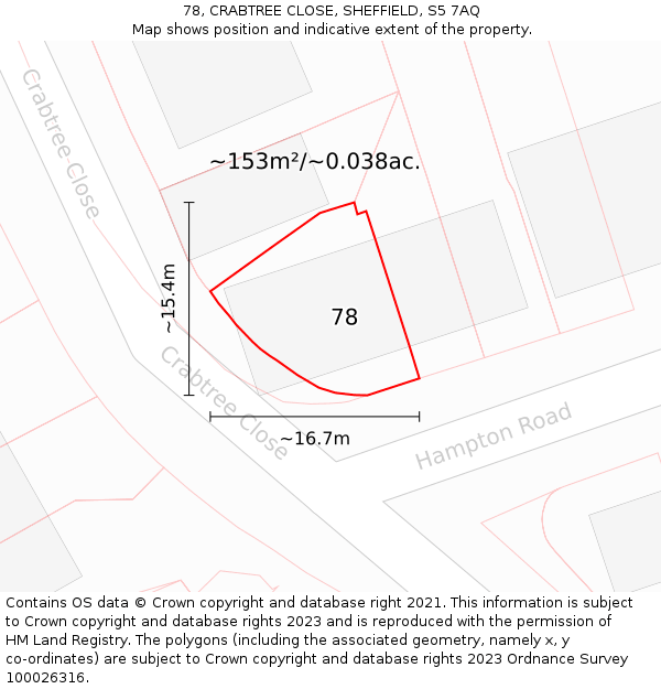 78, CRABTREE CLOSE, SHEFFIELD, S5 7AQ: Plot and title map