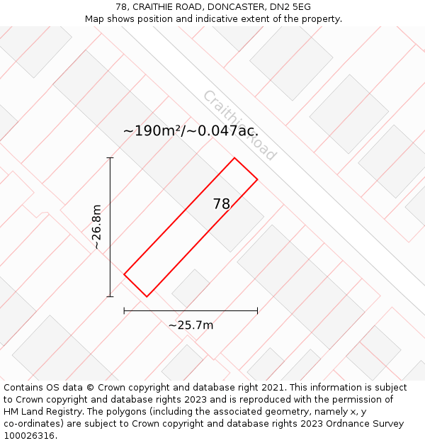 78, CRAITHIE ROAD, DONCASTER, DN2 5EG: Plot and title map