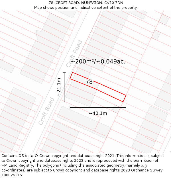 78, CROFT ROAD, NUNEATON, CV10 7DN: Plot and title map