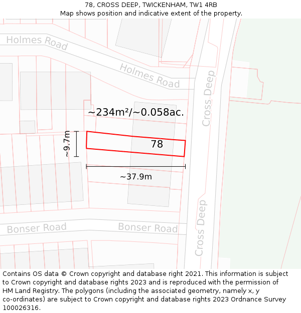 78, CROSS DEEP, TWICKENHAM, TW1 4RB: Plot and title map