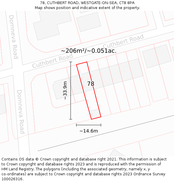 78, CUTHBERT ROAD, WESTGATE-ON-SEA, CT8 8PA: Plot and title map