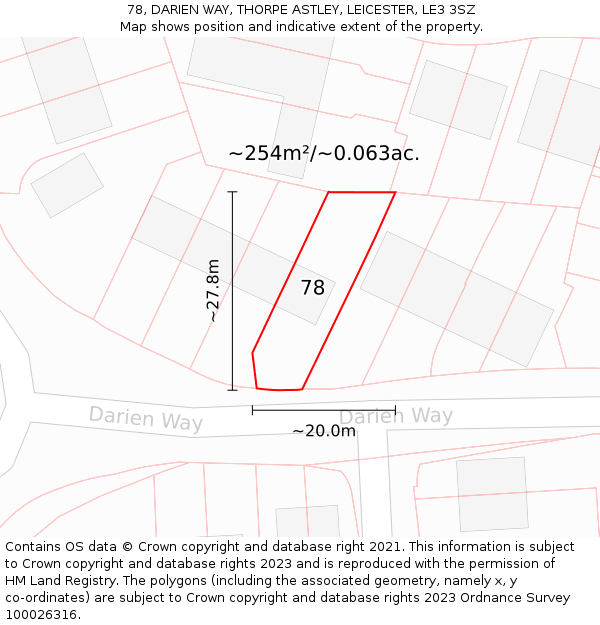 78, DARIEN WAY, THORPE ASTLEY, LEICESTER, LE3 3SZ: Plot and title map