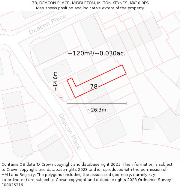 78, DEACON PLACE, MIDDLETON, MILTON KEYNES, MK10 9FS: Plot and title map
