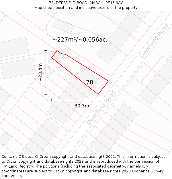 78, DEERFIELD ROAD, MARCH, PE15 9AG: Plot and title map