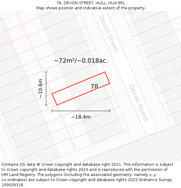78, DEVON STREET, HULL, HU4 6PL: Plot and title map