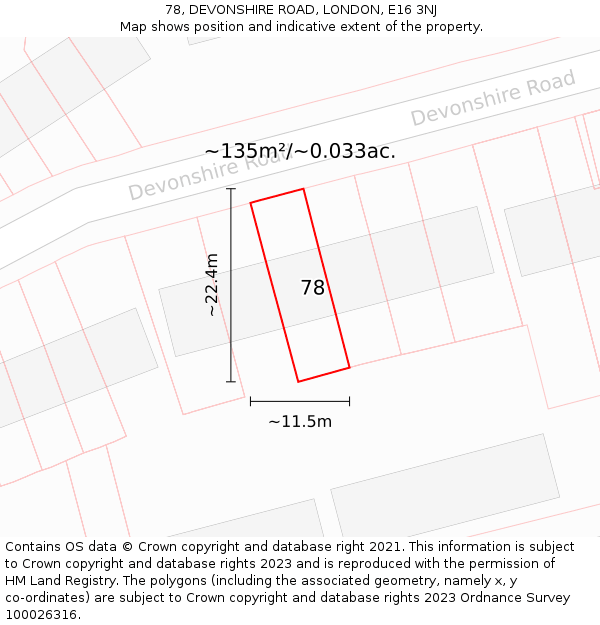 78, DEVONSHIRE ROAD, LONDON, E16 3NJ: Plot and title map