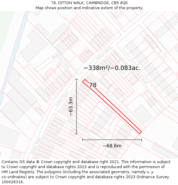 78, DITTON WALK, CAMBRIDGE, CB5 8QE: Plot and title map