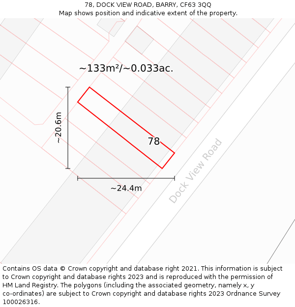 78, DOCK VIEW ROAD, BARRY, CF63 3QQ: Plot and title map