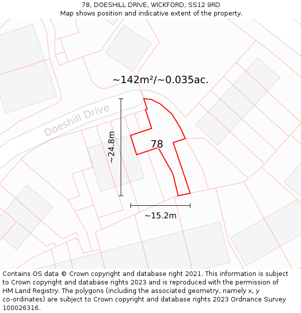 78, DOESHILL DRIVE, WICKFORD, SS12 9RD: Plot and title map