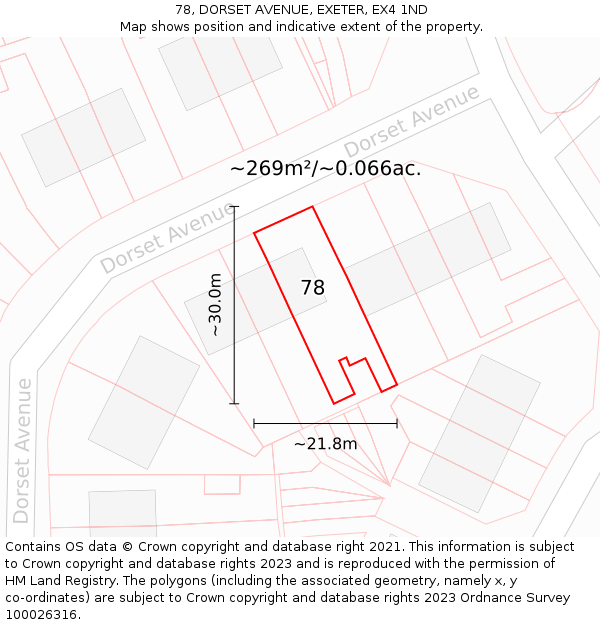 78, DORSET AVENUE, EXETER, EX4 1ND: Plot and title map