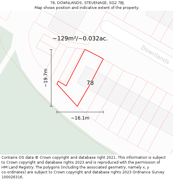 78, DOWNLANDS, STEVENAGE, SG2 7BJ: Plot and title map