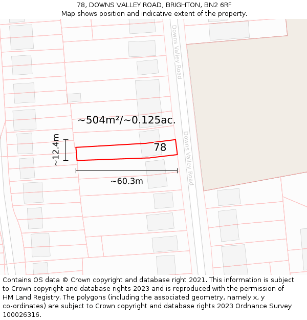78, DOWNS VALLEY ROAD, BRIGHTON, BN2 6RF: Plot and title map