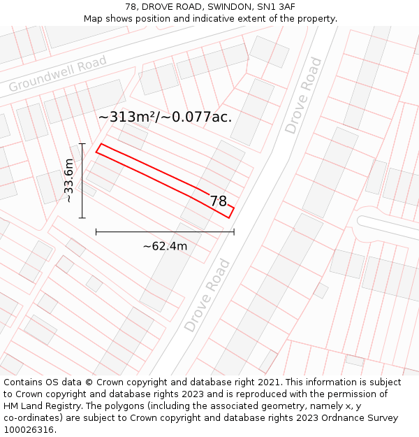 78, DROVE ROAD, SWINDON, SN1 3AF: Plot and title map