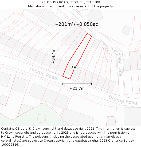 78, DRUMP ROAD, REDRUTH, TR15 1PR: Plot and title map