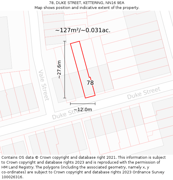 78, DUKE STREET, KETTERING, NN16 9EA: Plot and title map