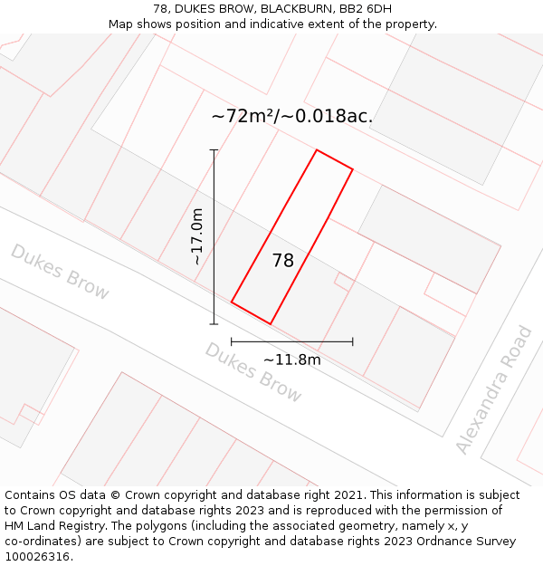 78, DUKES BROW, BLACKBURN, BB2 6DH: Plot and title map