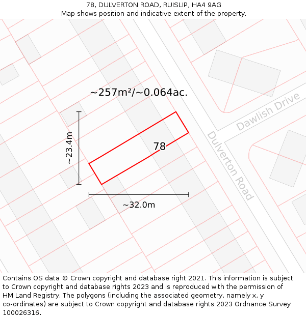 78, DULVERTON ROAD, RUISLIP, HA4 9AG: Plot and title map