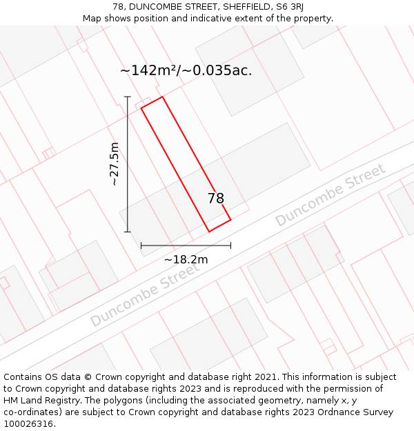 78, DUNCOMBE STREET, SHEFFIELD, S6 3RJ: Plot and title map