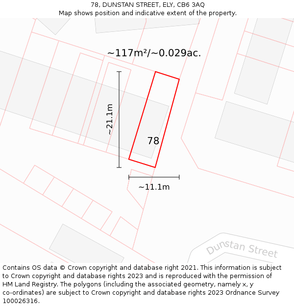 78, DUNSTAN STREET, ELY, CB6 3AQ: Plot and title map