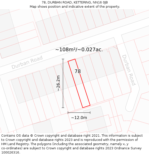 78, DURBAN ROAD, KETTERING, NN16 0JB: Plot and title map