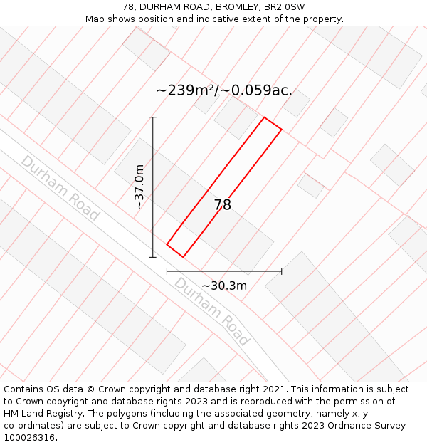 78, DURHAM ROAD, BROMLEY, BR2 0SW: Plot and title map