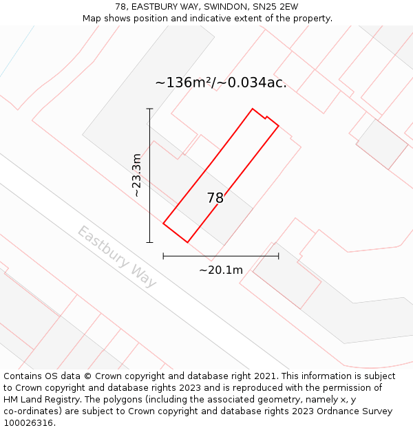 78, EASTBURY WAY, SWINDON, SN25 2EW: Plot and title map