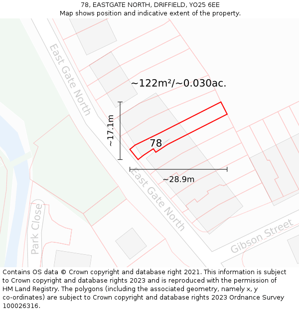 78, EASTGATE NORTH, DRIFFIELD, YO25 6EE: Plot and title map