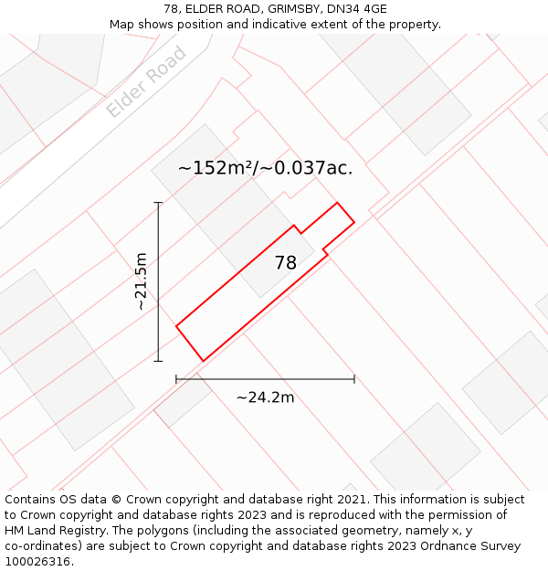 78, ELDER ROAD, GRIMSBY, DN34 4GE: Plot and title map
