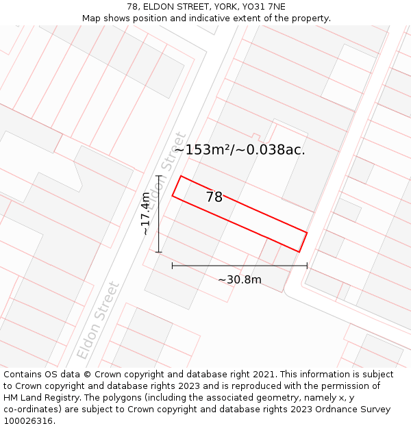 78, ELDON STREET, YORK, YO31 7NE: Plot and title map