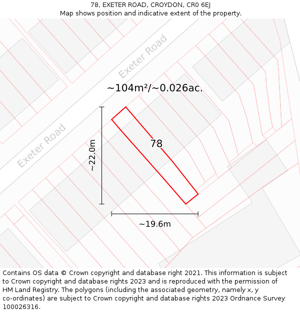 78, EXETER ROAD, CROYDON, CR0 6EJ: Plot and title map