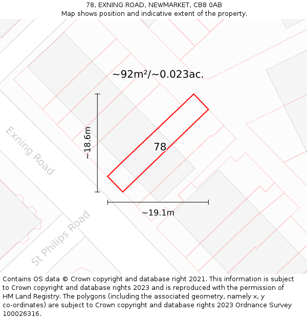 78, EXNING ROAD, NEWMARKET, CB8 0AB: Plot and title map