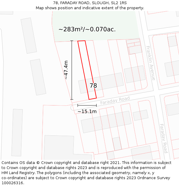 78, FARADAY ROAD, SLOUGH, SL2 1RS: Plot and title map
