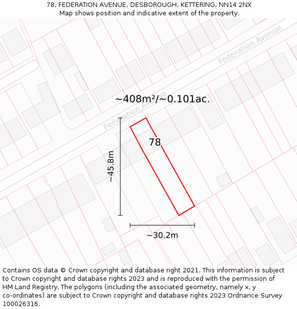 78, FEDERATION AVENUE, DESBOROUGH, KETTERING, NN14 2NX: Plot and title map