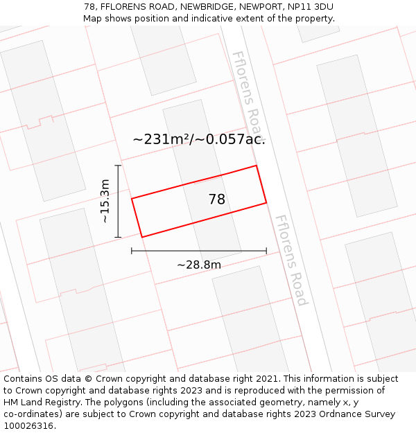 78, FFLORENS ROAD, NEWBRIDGE, NEWPORT, NP11 3DU: Plot and title map