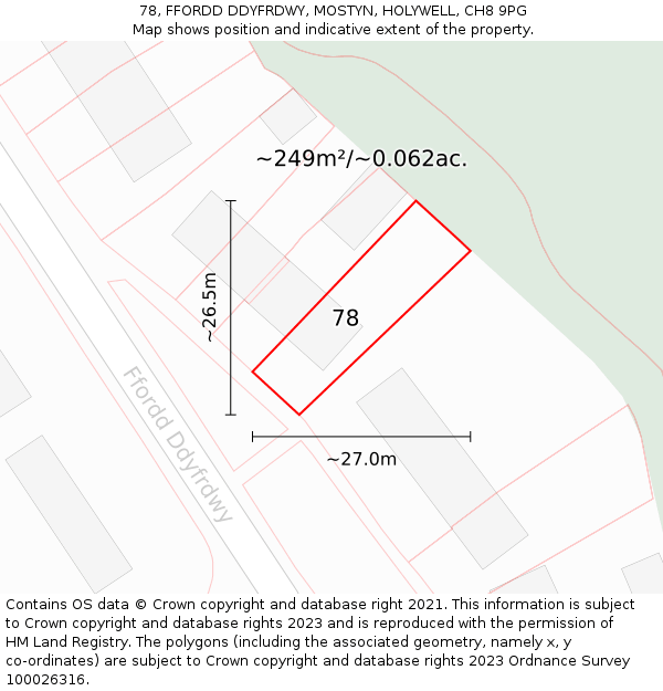 78, FFORDD DDYFRDWY, MOSTYN, HOLYWELL, CH8 9PG: Plot and title map
