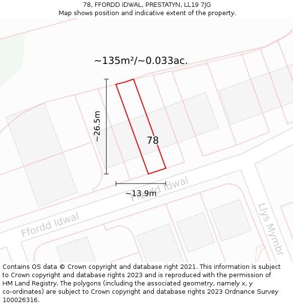 78, FFORDD IDWAL, PRESTATYN, LL19 7JG: Plot and title map