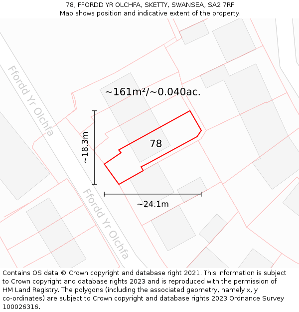 78, FFORDD YR OLCHFA, SKETTY, SWANSEA, SA2 7RF: Plot and title map
